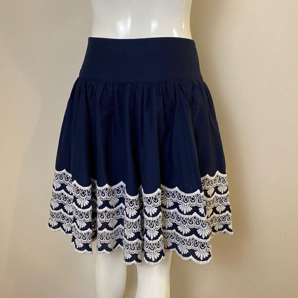 Navy Skirt with White Embroidery INC Summer Styling Size 2 - Picture 3 of 5